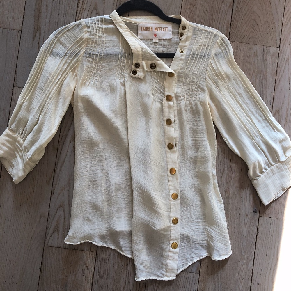 Lauren Moffatt Silk Button Front Blouse